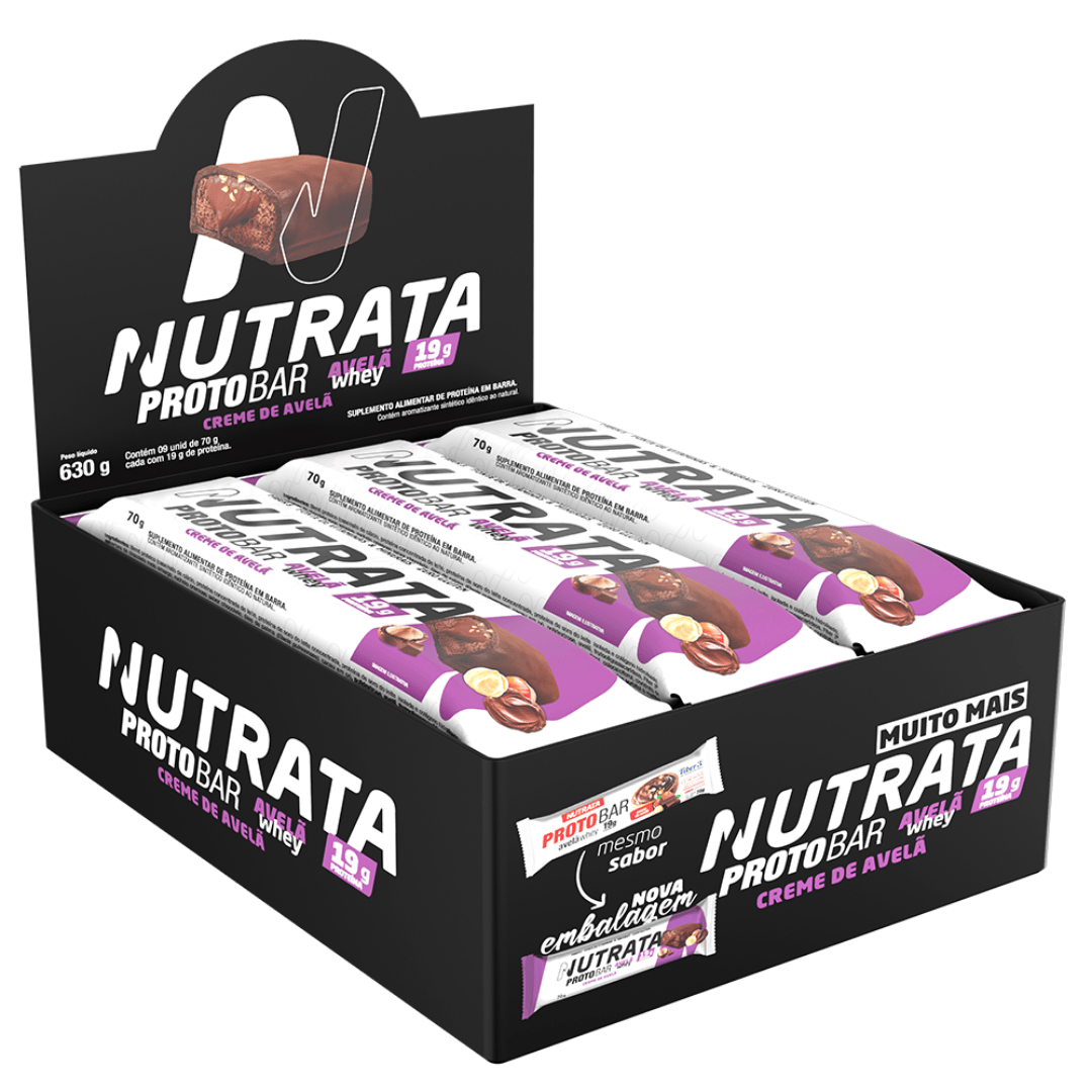 Nutrata Proto Bar Whey 70g display com 9 barras -  Creme de Avelã
