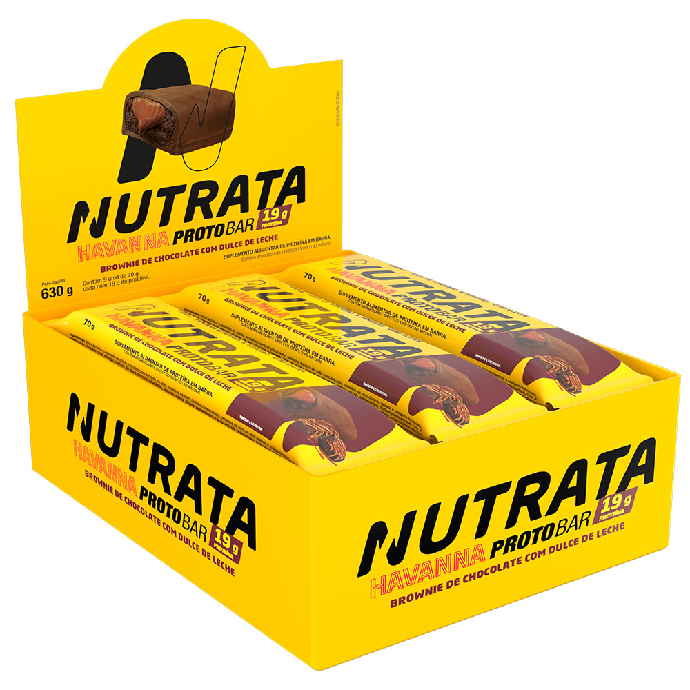 Nutrata Proto Bar Havanna 70g display com 9 barras - Brownie de Chocolate com Dulce de Leche
