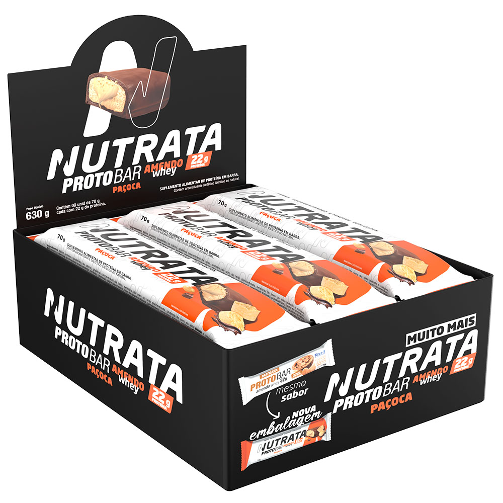 Nutrata Proto Bar Amendo Whey 70g display com 9 barras - Paçoca