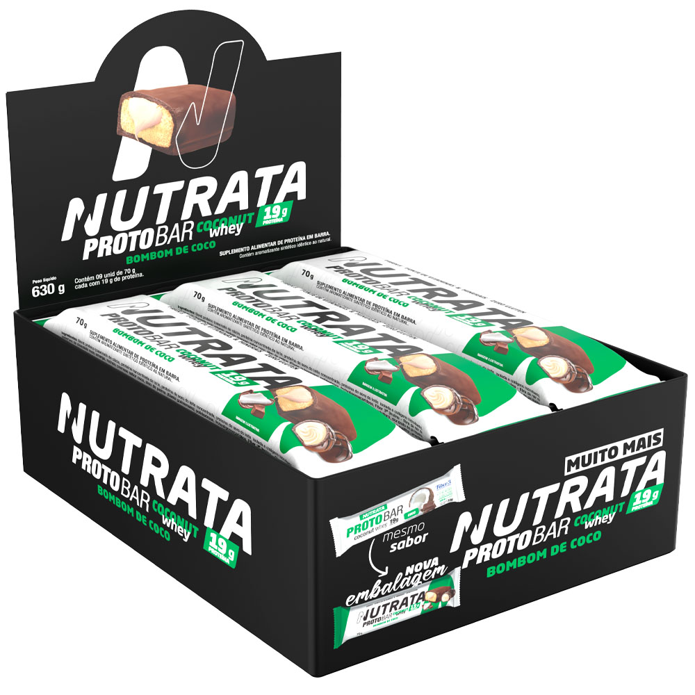 Nutrata Proto Bar Whey 70g display com 9 barras - Coco