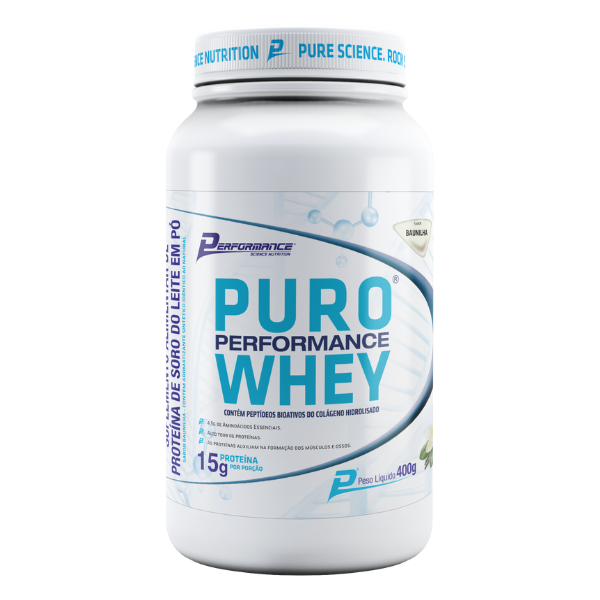 Puro Whey Protein 400g – Whey Concentrado e Peptídeos Bioativos do Colágeno Hidrolisado