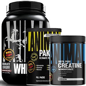 COMBO ANIMAL WHEY CHOCOLATE 907G + ANIMAL PAK - 30 PACKS + CREATINE 500G